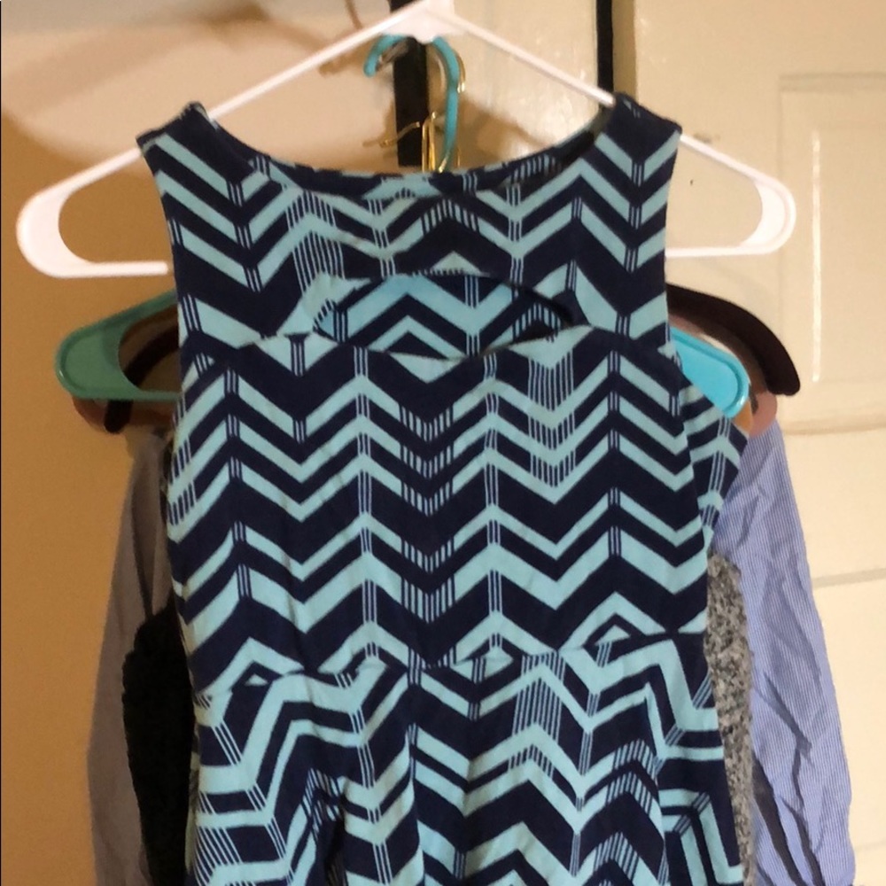 Chevron mint and navy skater dress